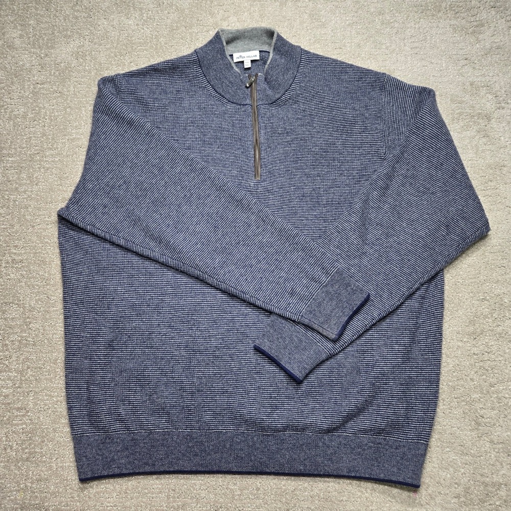 Peter Millar XXL Blue Stripe Merino Wool Cashmere Quarter Zip Sweater Pullover